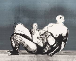 Lot 1045 Henry Moore (British, 1898-1986) Lithograph in Black and Grey, on Wove Paper 1982, 'Reclining Mother', H 21.5" W 29.5"