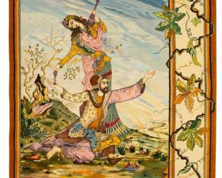 Lot 1234 Persian Tabriz Pictorial Rug Hand Woven Wool Tapestry Rug W 5' L 3' 1"