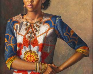 Lot 1004 Sam Knecht (American, B. 1949) Egg Tempera on Panel, 1990, 'Syumuka', H 30" W 22"