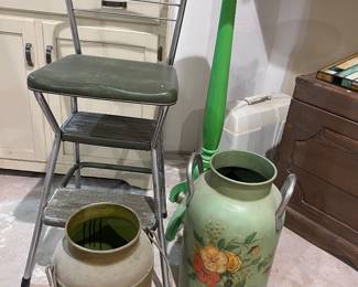 Vintage stool and milk can