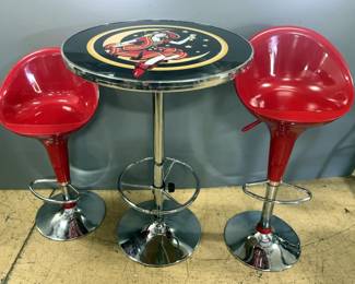 Miller High Life Girl In The Moon Bar Table And Chair Set, Chairs Are Adjustable, Table Measures Approx 40” x 28” 