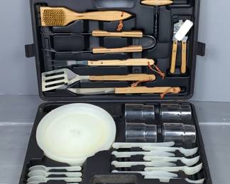 Portable BBQ Grill Tool And Outdoor Dining Set, In Hard Case 