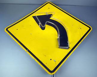 Custom Made Neon Left Curve Traffic Sign 30" x 30" 