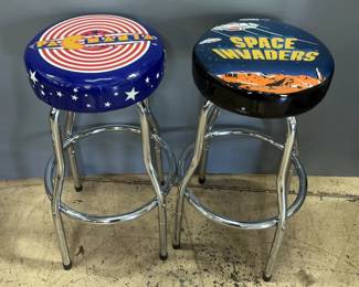 Arcade 1 Up Stools, Features Pac Man And Space Invaders, Measure Approx 29” x 18”