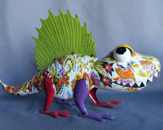 Enameled Metal Spinosaurus Abstract Dinosaur , Approx 12" x 21" x 7" 