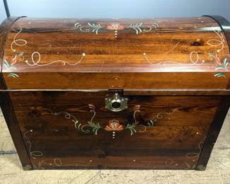 Steamer Trunk Marked "Old Timers 1983 L.P." With Hand Painted Accents, And Insert, 26.5" x 37" x 20"