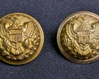 Military Uniform Buttons Including Enlisted Eagle General Staff, Massachusetts State Seal, Rhode Island State Militia, Navy Eagle, And Buffalo Nickel, Total Qty 6 
