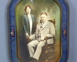 Domed Bubble Glass Frame With Colorized Image Of A Couple, 20.75" x 13.75"