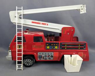 Tonka 20" Long Pressed Steel Fire Truck # 32202 "City of Blazedale" And 17.5" Long Pressed Steel Fire Truck "Burntwood Fire Dept Snorkel Unit 3" 