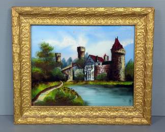 "Windsor Castle" Reverse Painted On Glass Framed Artwork, 22" x 26" 