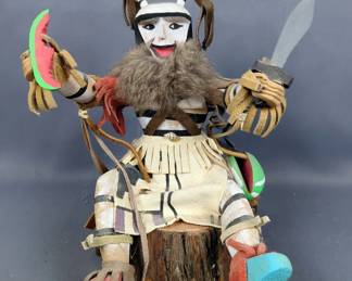 Kachina Clown Figure, Navajo Made By Connie Eosnty 2/22/94, 9" Tall
