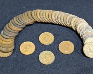 Canadian Pennies, Most Are 1940s-1960s, Qty Approx 45 