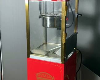 Nostalgia Electronics Movie Time Popcorn Machine, Model CCP-509, On Cart, 53" x 19" x 13.5", Powers On, Includes Reusable Popcorn Buckets And Sign