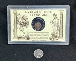 Genuine Ancient Roman Empire Bronze Coin, And Reproduction Ancient Greek Silver Dekadrachm Coin 