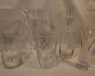 Vintage crystal and glass vases and decanter