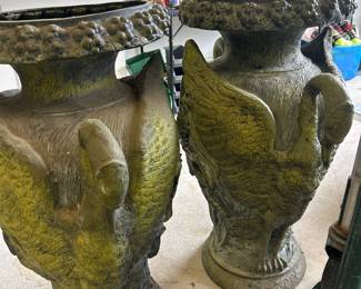 GORGEOUS!!  Rare find Sold as Pair - Cast Iron Swan wrapped Urn Planters (31 inches tall, 13.5 inches in diameter)