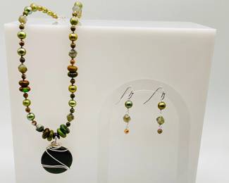 Handmade Bloodstone & Other Natural Stone Necklace and Earring Set