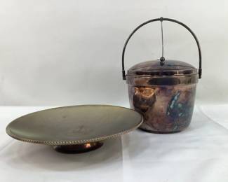 Vintage Silver-Plate Ice Bucket and Serving Tray
