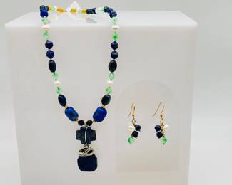 Handmade Agate & Other Natural Stone Necklace and Earring Set