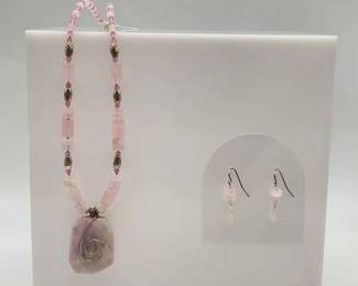 Handmade Rose Quartz & Other Natural Stone Necklace and Earring Set