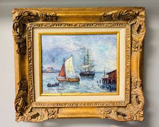 Signed Painting of Boats