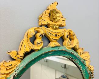 Green and Yellow Oval Ornate Mirror