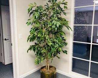 Large Faux Plant in Brass Planter