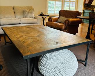 Large Wooden Coffee Table with Metal Base