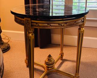 French Style Gilt Table w/ Black Marble Top