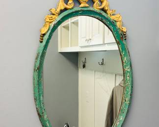 Green and Yellow Oval Ornate Mirror