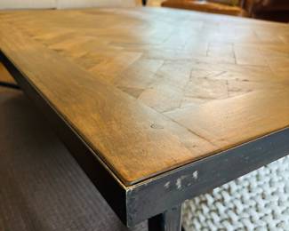Large Wooden Coffee Table with Metal Base