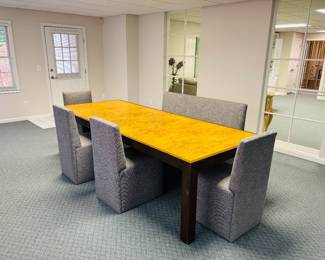 Large Dining Table w/ Burled Walnut Top and Chairs