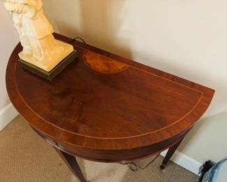 Pair of Inlayed Baker Demilune Tables