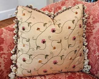 Pair of Embroidered Silk Pillows