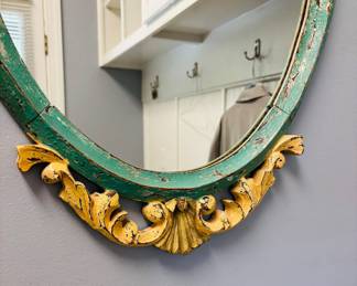 Green and Yellow Oval Ornate Mirror