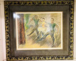 Framed Pastel of Ballerina's