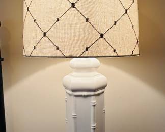 Pair of White Faux Bamboo Ceramic Lamps