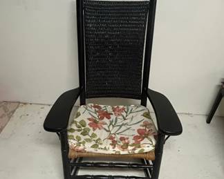 Black Wicker Rocking Chair with Floral Cushion
