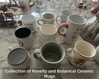 Collection of Novelty and Botanical Ceramic Mugs