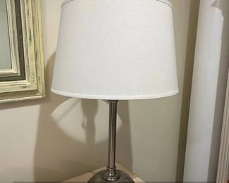 Brushed Nickel Table Lamp with White Drum Shade