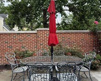 Oval Cast Aluminum Patio Dining Set with Chairs and Umbrella third image