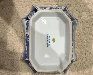 Blue and White Porcelain Octagonal Bowl Chinoiserie Landscape fourth image