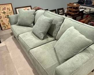 Light Green Upholstered Sofa with Accent Pillows by Jonathan Louis second image