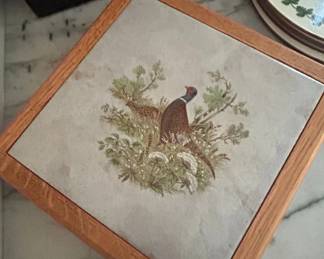 Vintage LL Bean Pheasant and Fawn Ceramic Tile Trivet