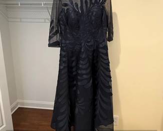 Park New York Navy Blue Floral Applique Mesh Midi Dress Size