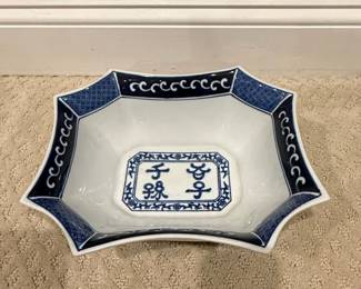 Blue and White Porcelain Octagonal Bowl Chinoiserie Landscape second image