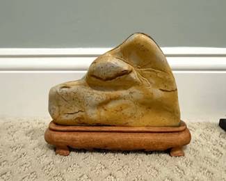 Carved Shoushan Stone Scholars Rock with Wooden Stand fourth image