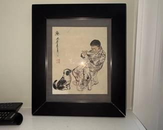 Chinese Ink Painting of a Boy and Dog second image