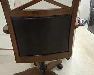 Wooden Swivel Office Chair with Faux Leather Upholstery and X Back Detail second image
