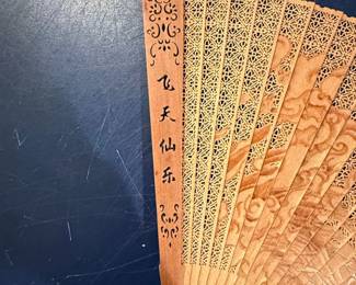 Vintage Chinese Sandalwood Folding Fan with Tassel second image